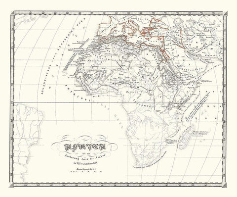 Africa Prior to Mohammedan - Spruner 1855 Black Ornate Wood Framed Art Print with Double Matting by Spruner