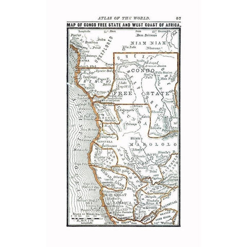 North Western Africa - Alden 1886 White Modern Wood Framed Art Print by Alden