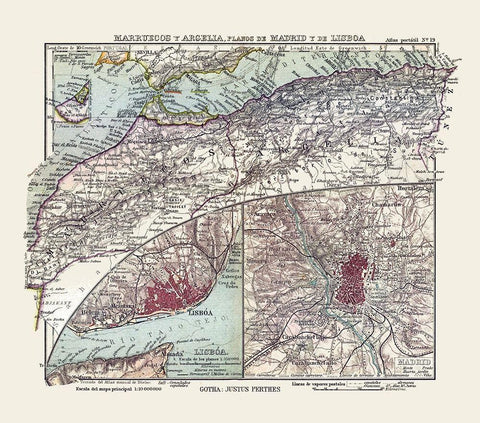 Northwest Africa Spain Portugal - Perthes 1921 Black Ornate Wood Framed Art Print with Double Matting by Perthes