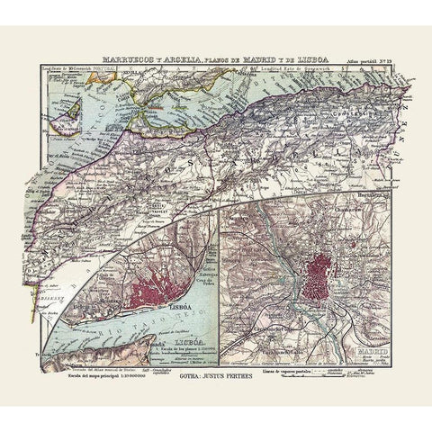 Northwest Africa Spain Portugal - Perthes 1921 Black Modern Wood Framed Art Print by Perthes