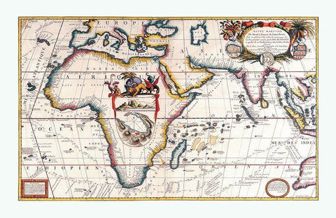 Maritime Route Brest to Siam Africa Black Ornate Wood Framed Art Print with Double Matting by Coronelli