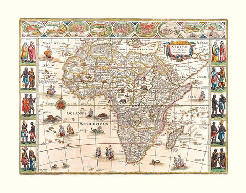 Africa - Blaeu 1630 White Modern Wood Framed Art Print with Double Matting by Blaeu