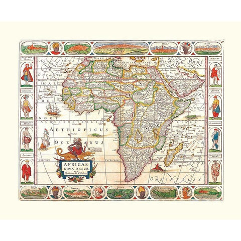 Africa - Visscher Gold Ornate Wood Framed Art Print with Double Matting by Visscher