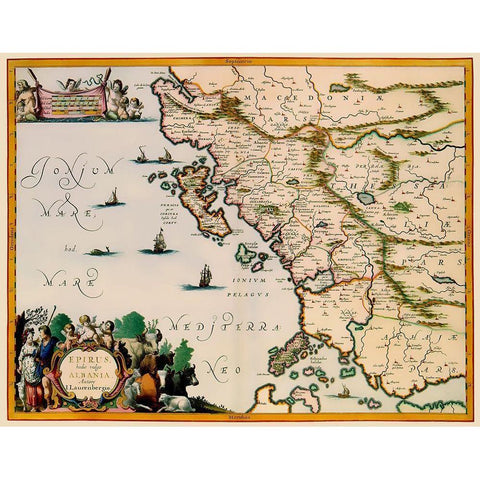 Albania Greece - Jansson 1654 White Modern Wood Framed Art Print by Jansson