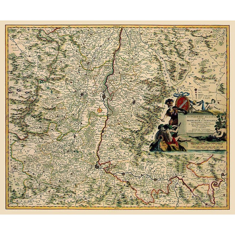 Alsace Region France - Visscher 1681 Black Modern Wood Framed Art Print with Double Matting by Visscher