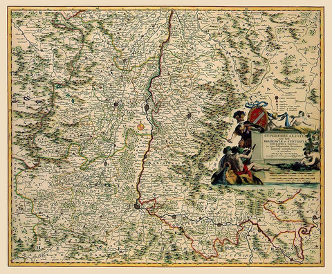 Alsace Region France - Visscher 1681 Black Ornate Wood Framed Art Print with Double Matting by Visscher