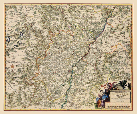 Lower Alsace Region France Germany - Visscher 1681 White Modern Wood Framed Art Print with Double Matting by Visscher