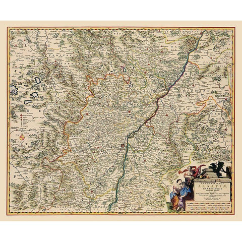 Lower Alsace Region France Germany - Visscher 1681 Black Modern Wood Framed Art Print with Double Matting by Visscher