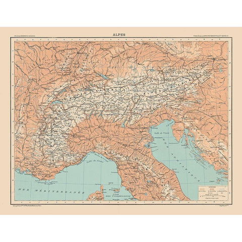 Alps Europe - Schrader 1908 Black Modern Wood Framed Art Print with Double Matting by Schrader