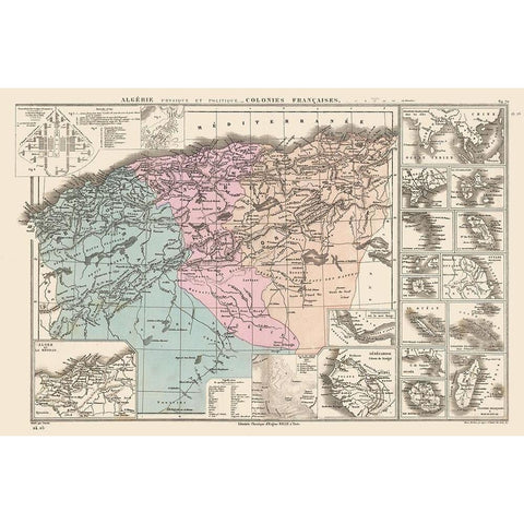 Algeria French Colonies Africa - Drioux 1882 Black Modern Wood Framed Art Print with Double Matting by Drioux