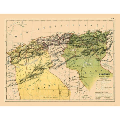 Algeria Africa - Cortambert 1880 Black Modern Wood Framed Art Print by Cortambert