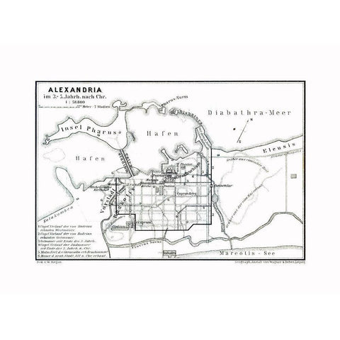 Alexandria 3 to 5 BC Egypt - Baedeker 1913 Gold Ornate Wood Framed Art Print with Double Matting by Baedeker