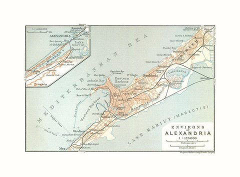 Alexandria Environs Egypt - Baedeker 1913 Black Ornate Wood Framed Art Print with Double Matting by Baedeker