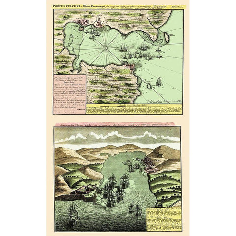 Panama Central America - 1740 Gold Ornate Wood Framed Art Print with Double Matting by Unknown