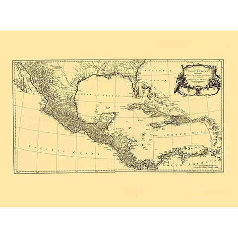 Americas Caribbean Gulf of Mexico - Jefferys 1760 White Modern Wood Framed Art Print by Jefferys