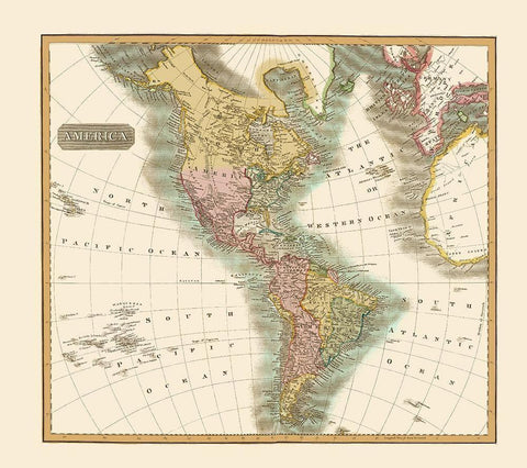 North South America - Thomson 1814 White Modern Wood Framed Art Print with Double Matting by Thomson