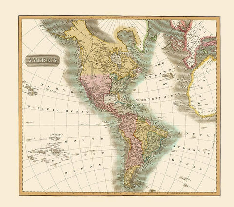 North South America - Thomson 1814 Black Ornate Wood Framed Art Print with Double Matting by Thomson