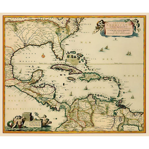 Central America Caribbean - Visscher 1681 White Modern Wood Framed Art Print by Visscher