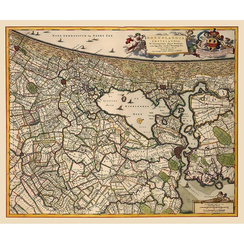 Amsterdam Area - Visscher 1681 Gold Ornate Wood Framed Art Print with Double Matting by Visscher