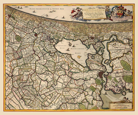 Amsterdam Area - Visscher 1681 White Modern Wood Framed Art Print with Double Matting by Visscher