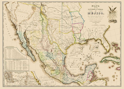Mexico United States Territories - Disturnell 1847 White Modern Wood Framed Art Print with Double Matting by Disturnell
