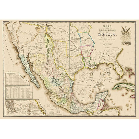 Mexico United States Territories - Disturnell 1847 Black Modern Wood Framed Art Print by Disturnell