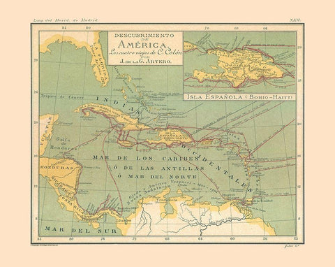 Discovery of America - Artero 1879 White Modern Wood Framed Art Print with Double Matting by Artero