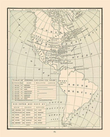 Explorers of Americas - Cram 1892 Black Ornate Wood Framed Art Print with Double Matting by Cram