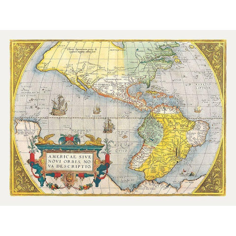 North South America - Ortelius 1570 Black Modern Wood Framed Art Print with Double Matting by Ortelius