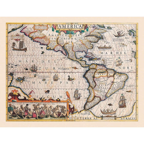 America - Hondius 1607 White Modern Wood Framed Art Print by Hondius