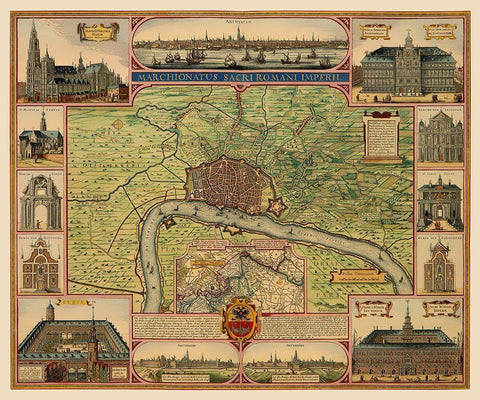 Antwerp Area Belgium Benelux - Visscher 1624 White Modern Wood Framed Art Print with Double Matting by Visscher