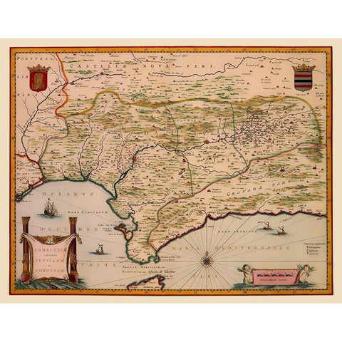 Andalusia Spain - Blaeu 1635 Black Modern Wood Framed Art Print with Double Matting by Blaeu