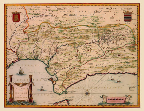 Andalusia Spain - Blaeu 1635 Black Ornate Wood Framed Art Print with Double Matting by Blaeu