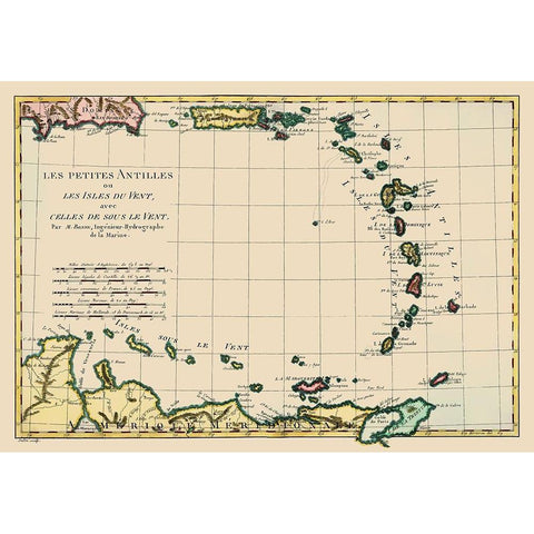 Antilles - Bonne 1787 Gold Ornate Wood Framed Art Print with Double Matting by Bonne