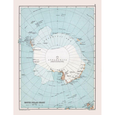 Antarctica - Bartholomew 1892 White Modern Wood Framed Art Print by Bartholomew