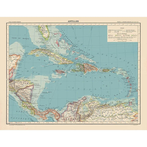 Antilles Central America Caribbean - Schrader 1908 White Modern Wood Framed Art Print by Schrader