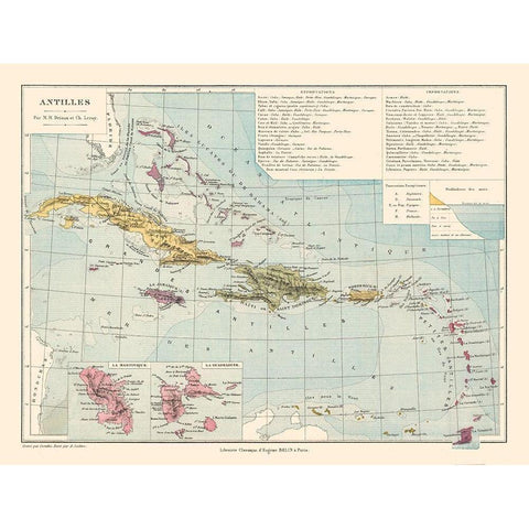Antilles Central America Caribbean - Drioux 1882 Black Modern Wood Framed Art Print with Double Matting by Drioux