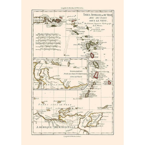Lesser Antilles - Santini 1794  White Modern Wood Framed Art Print by Santini