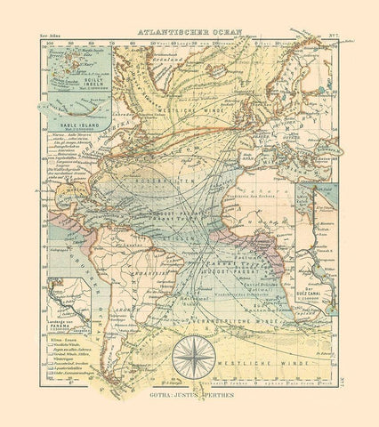 Atlantic Ocean - Perthes 1914 White Modern Wood Framed Art Print with Double Matting by Perthes