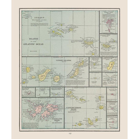 Islands of Atlantic Ocean - Cram 1892 White Modern Wood Framed Art Print by Cram