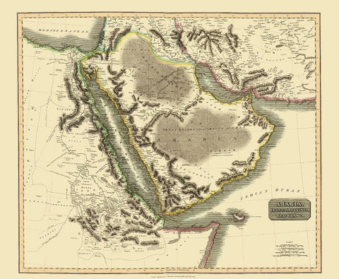 Arabian Peninsula Middle East - Thomson 1814 Black Ornate Wood Framed Art Print with Double Matting by Thomson