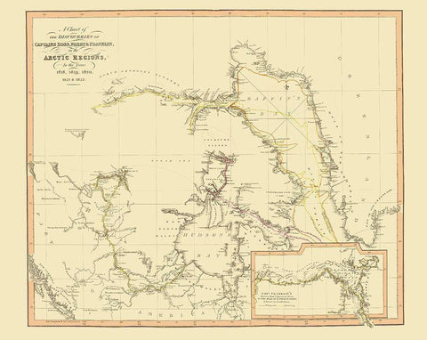 Arctic Region Discoveries Canada - Thomson 1822 Black Ornate Wood Framed Art Print with Double Matting by Thomson