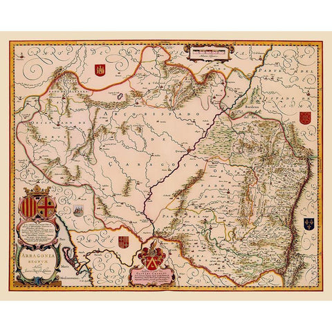 Aragon Spain - Blaeu 1638 Gold Ornate Wood Framed Art Print with Double Matting by Blaeu