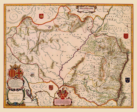 Aragon Spain - Blaeu 1638 White Modern Wood Framed Art Print with Double Matting by Blaeu
