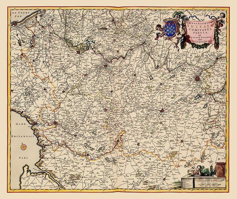 Artois Province France Belgium - Visscher 1681 Black Ornate Wood Framed Art Print with Double Matting by Visscher