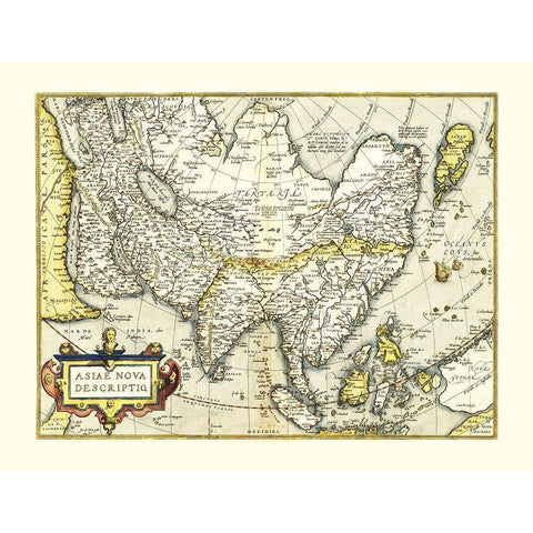 Asia - Ortelius 1570 Black Modern Wood Framed Art Print with Double Matting by Ortelius