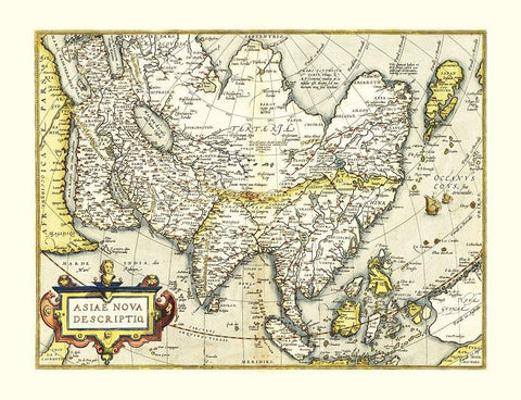 Asia - Ortelius 1570 White Modern Wood Framed Art Print with Double Matting by Ortelius