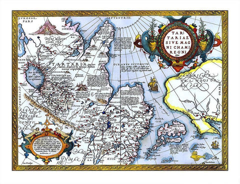 East Asia Japan Alaska - Ortelius 1603 Black Ornate Wood Framed Art Print with Double Matting by Ortelius