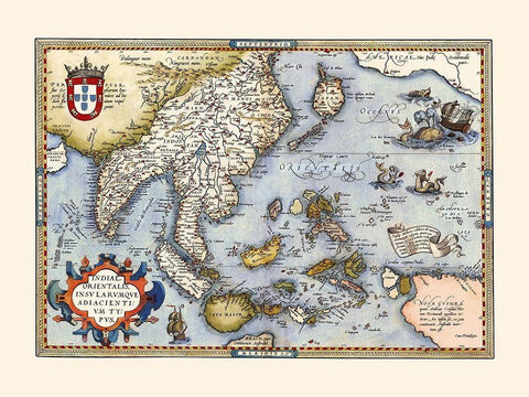 Southeast Asia Indonesia India - Ortelius 1570 White Modern Wood Framed Art Print with Double Matting by Ortelius