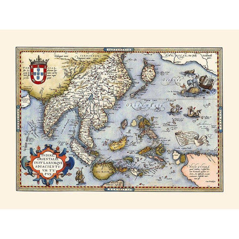 Southeast Asia Indonesia India - Ortelius 1570 Black Modern Wood Framed Art Print by Ortelius